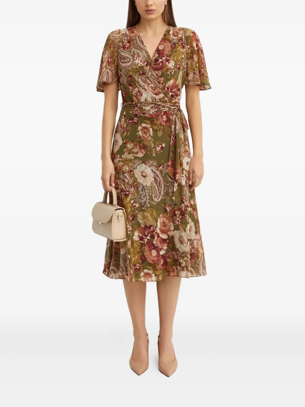 Ralph Lauren Floral-print Wrap Midi Dress In Multi
