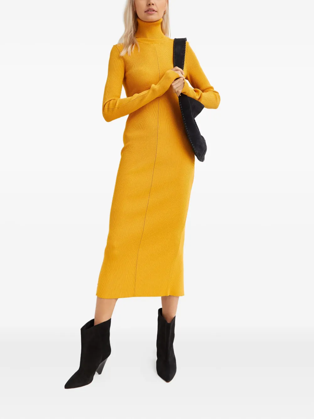 Marni Ribbed-knit Midi Dress In Yellow
