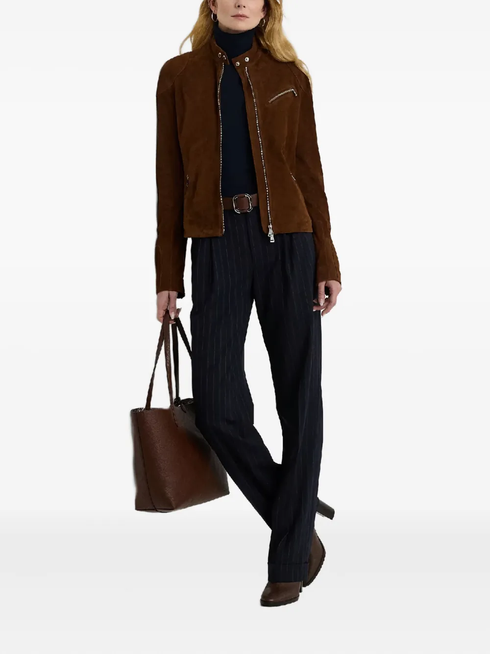 Ralph Lauren Zip-up Suede Biker Jacket In Brown