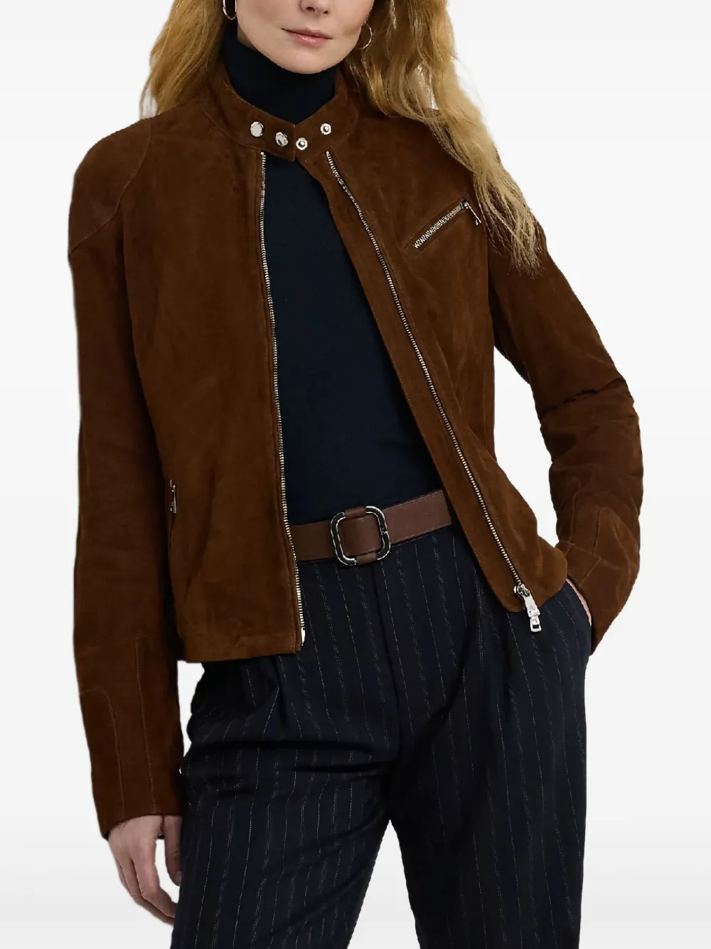Ralph Lauren Zip-up Suede Biker Jacket In Brown