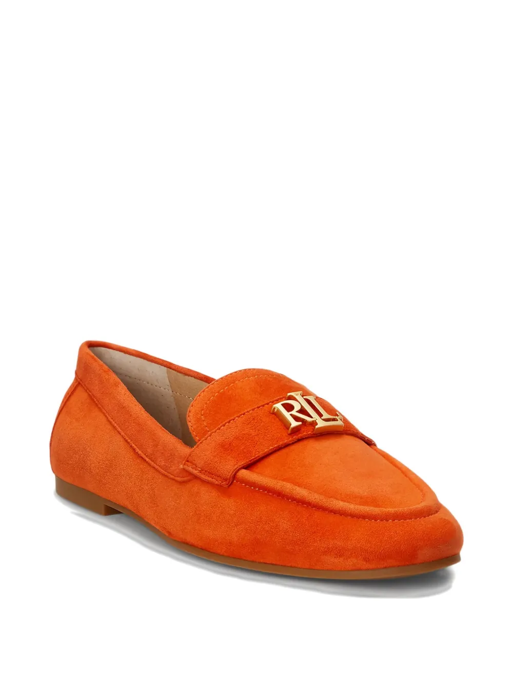 Ralph Lauren Averi Iii Logo-plaque Suede Loafers In Orange