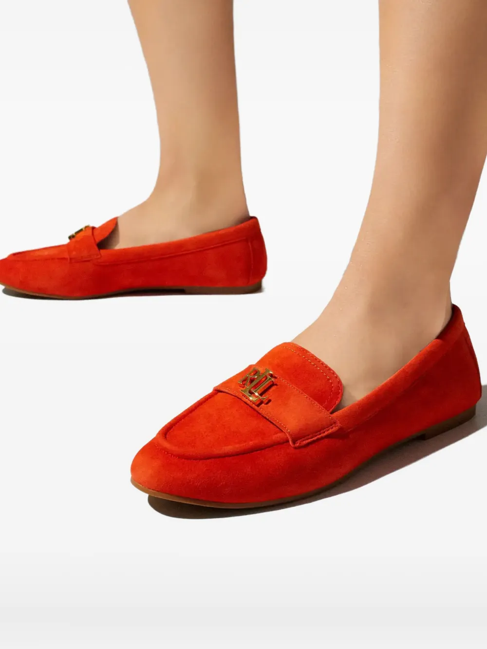 Ralph Lauren Averi Iii Logo-plaque Suede Loafers In Orange