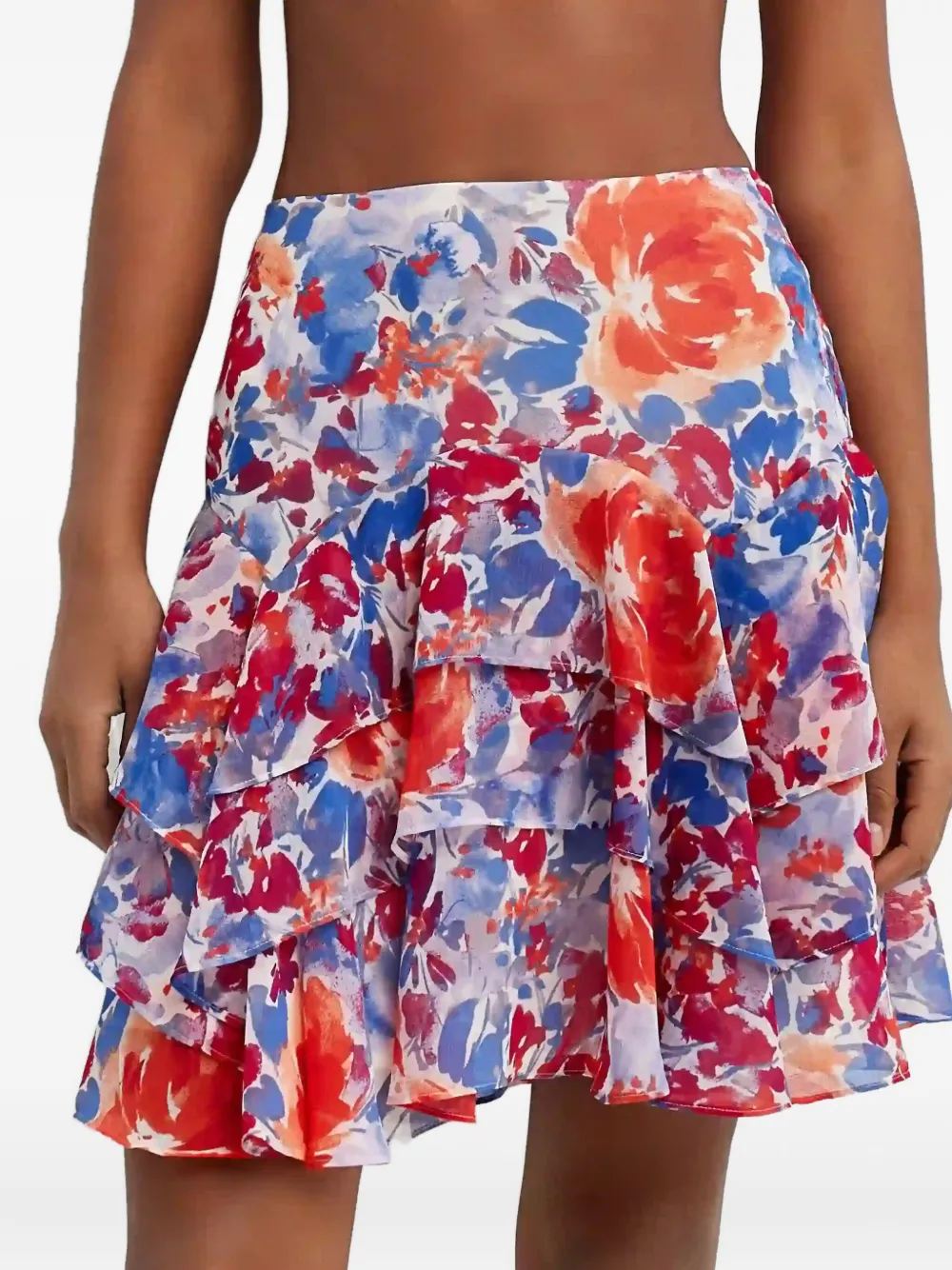 Ralph Lauren Ruffled Floral Mini Skirt In Blue
