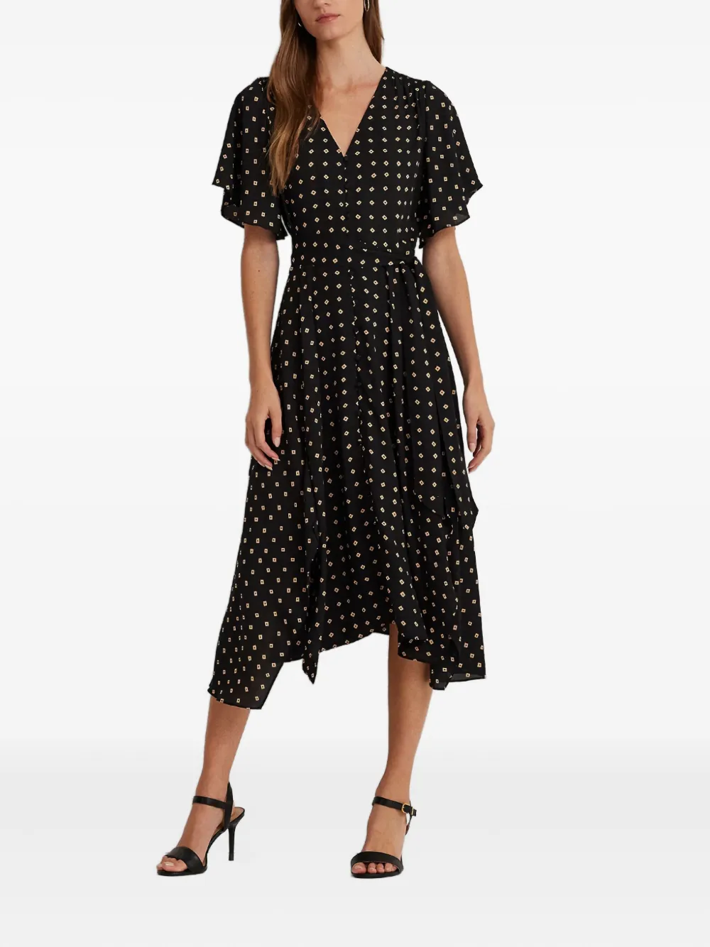 Ralph Lauren Geometric-print Midi Dress In Black