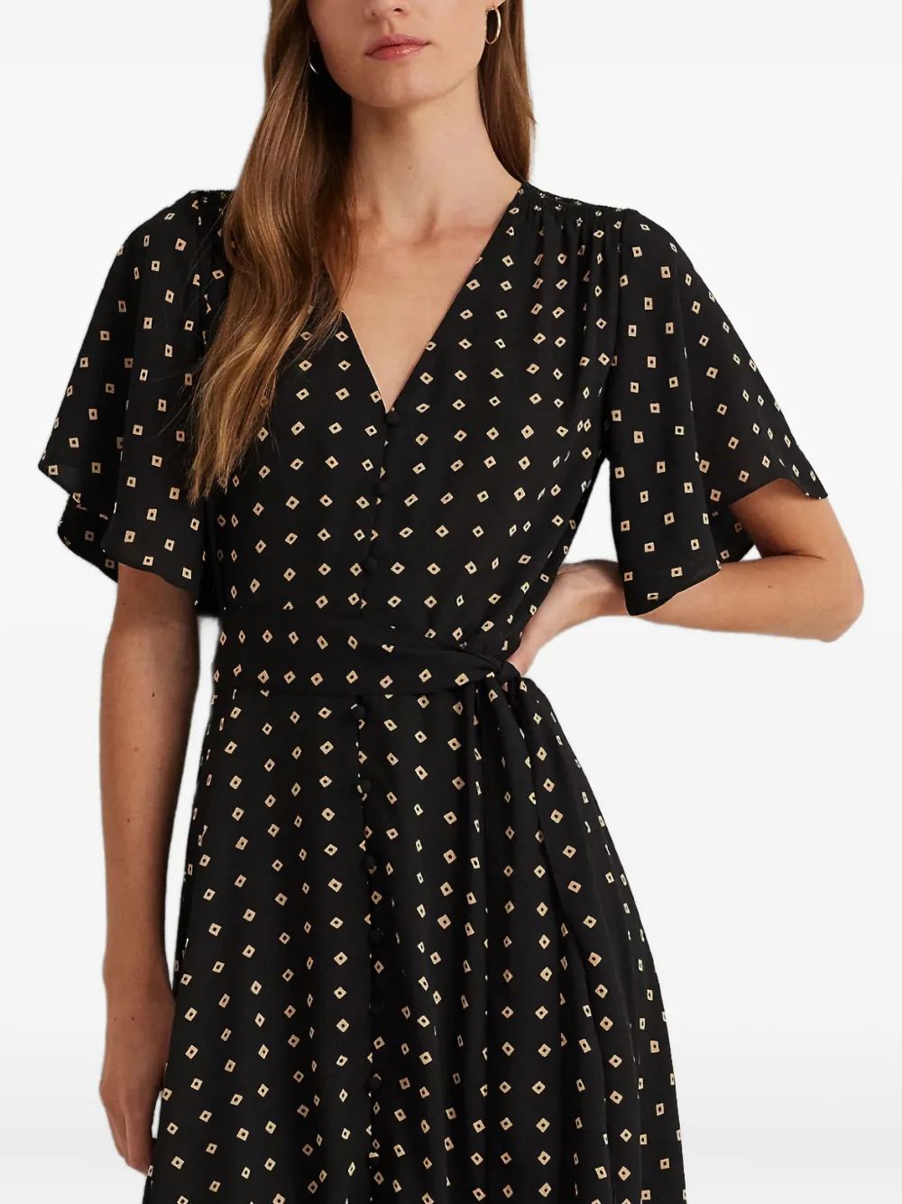 Ralph Lauren Geometric-print Midi Dress In Black