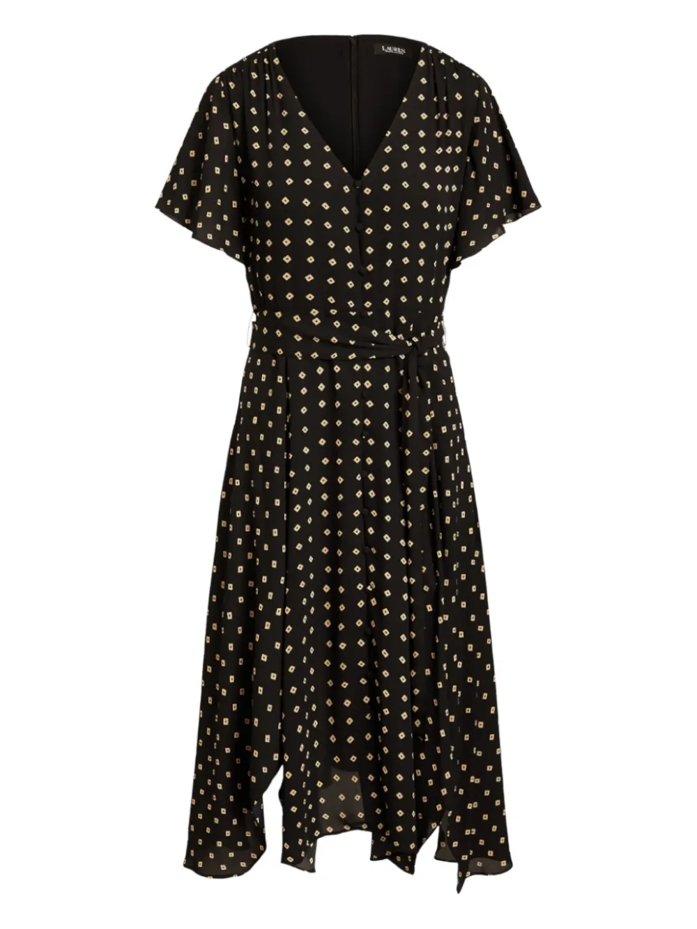 Ralph Lauren Geometric-print Midi Dress In Black