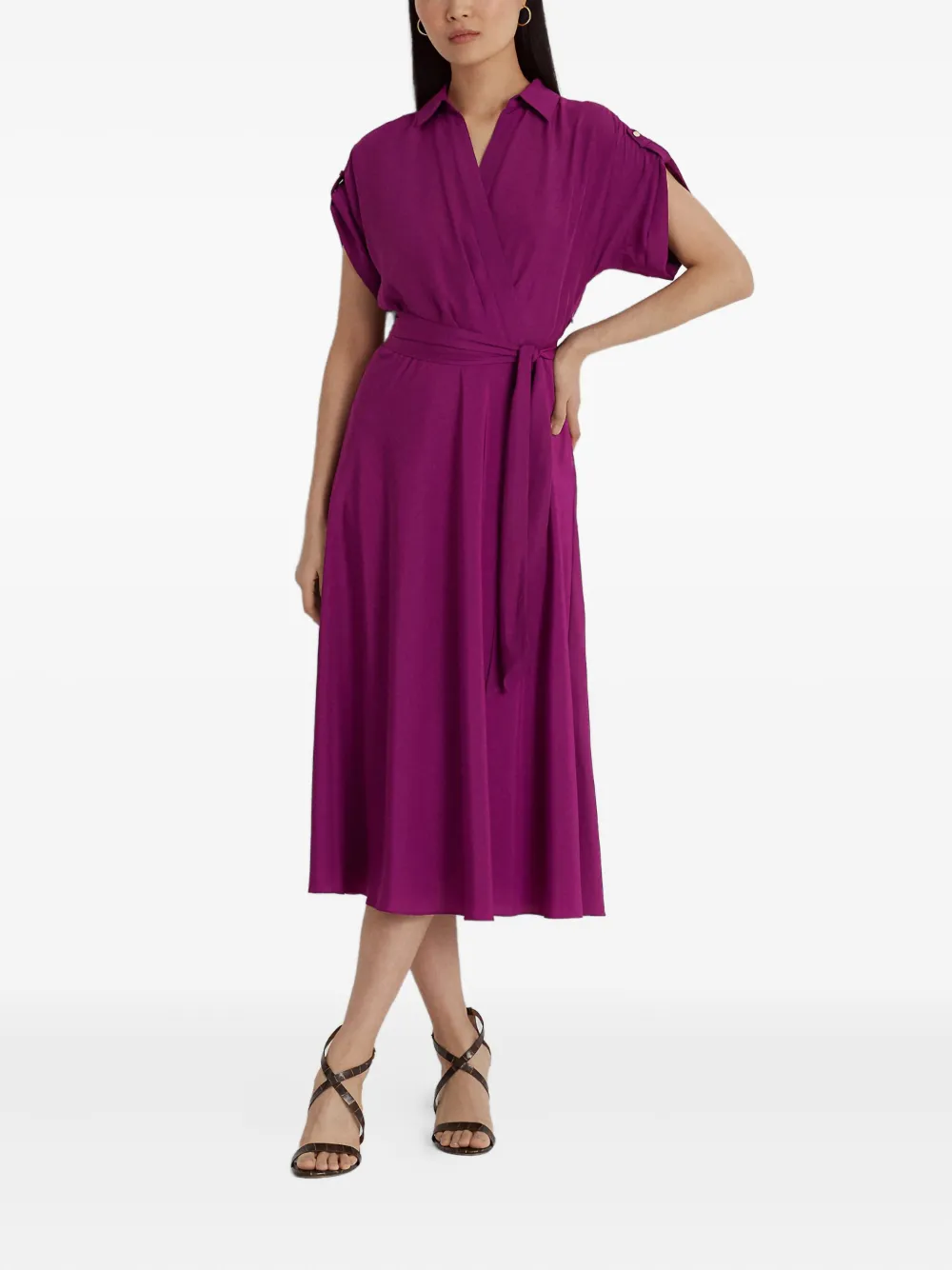 Ralph Lauren Belted Midi Dress In Purple