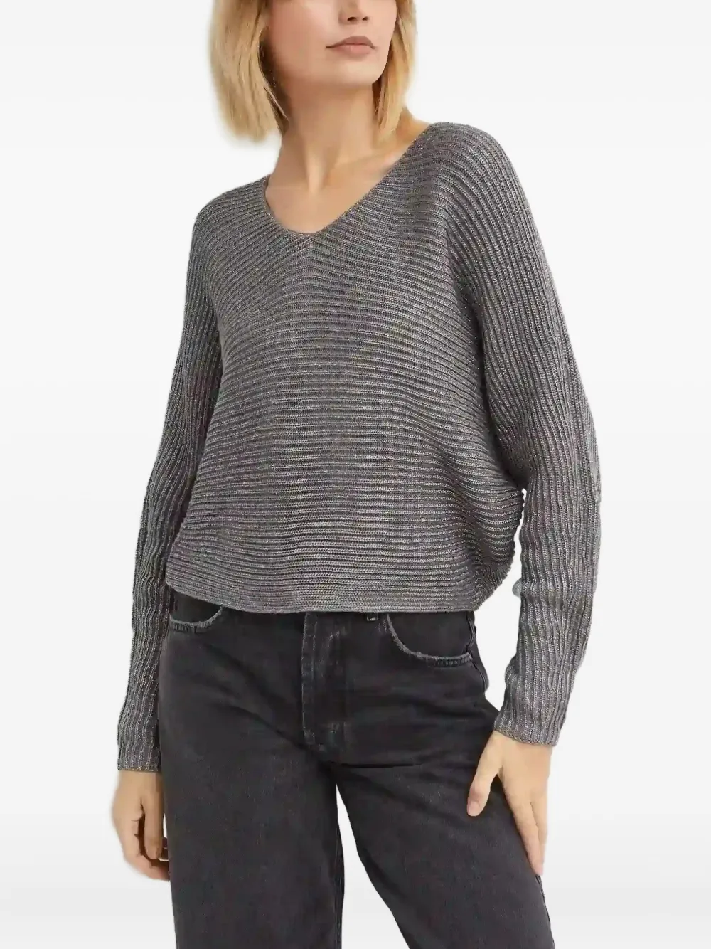 Ralph Lauren V-neck Long-sleeve Sweater In Gray
