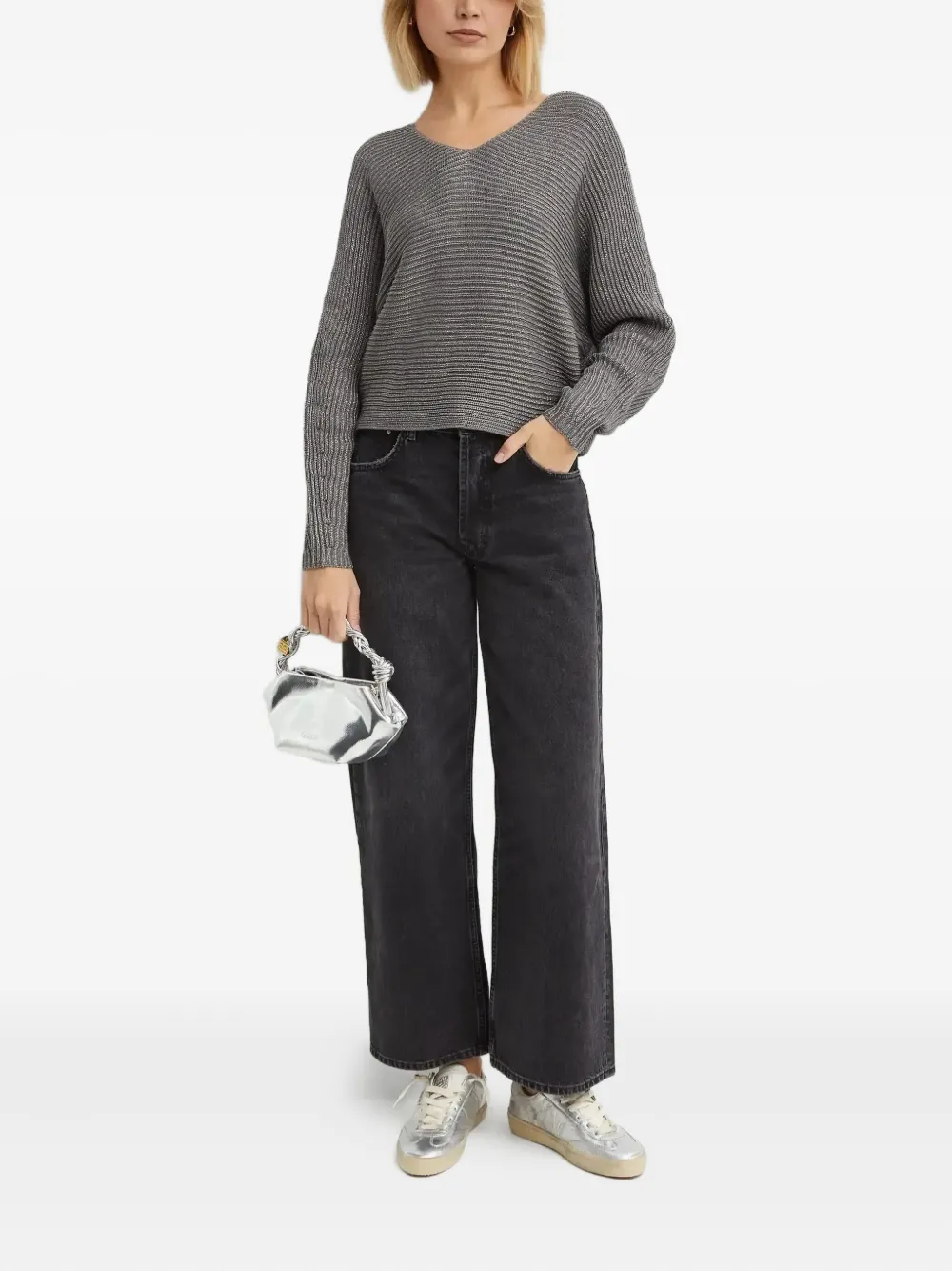 Ralph Lauren V-neck Long-sleeve Sweater In Gray