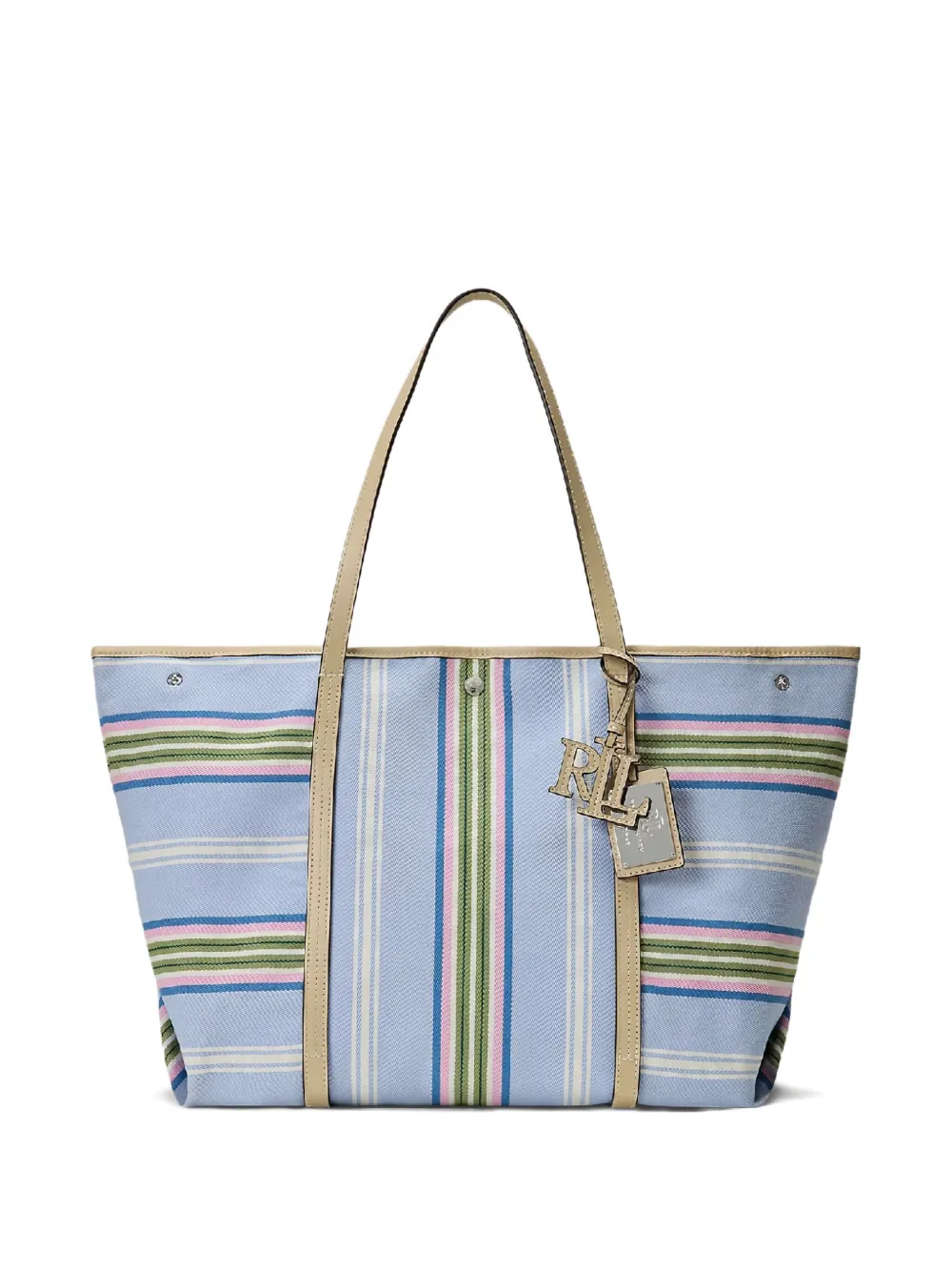 Lauren Ralph Lauren striped-pattern logo-charm tote bag - Blu