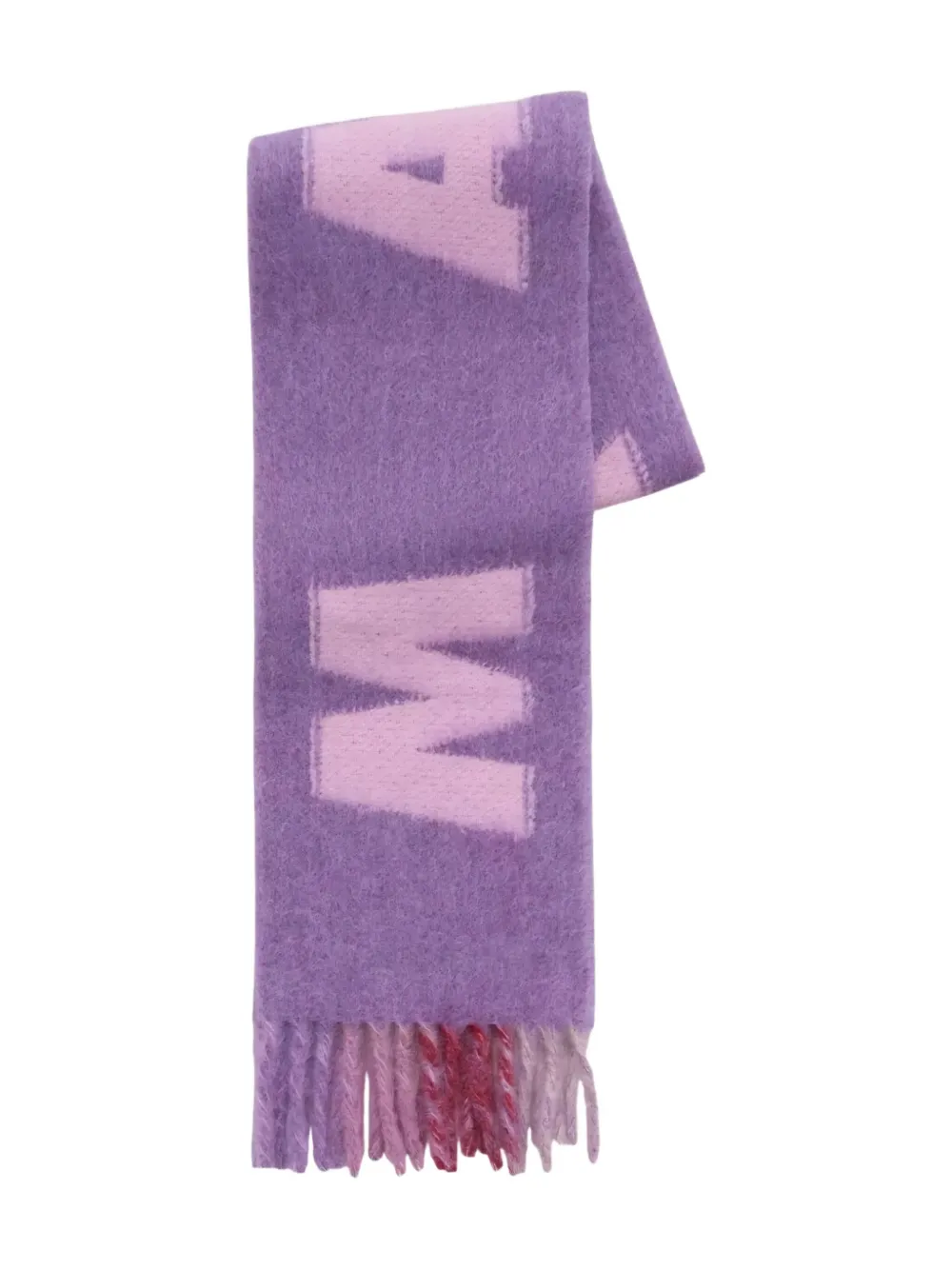 Marni Wool Scarf With Block Letters And Fringed Edges In Purple