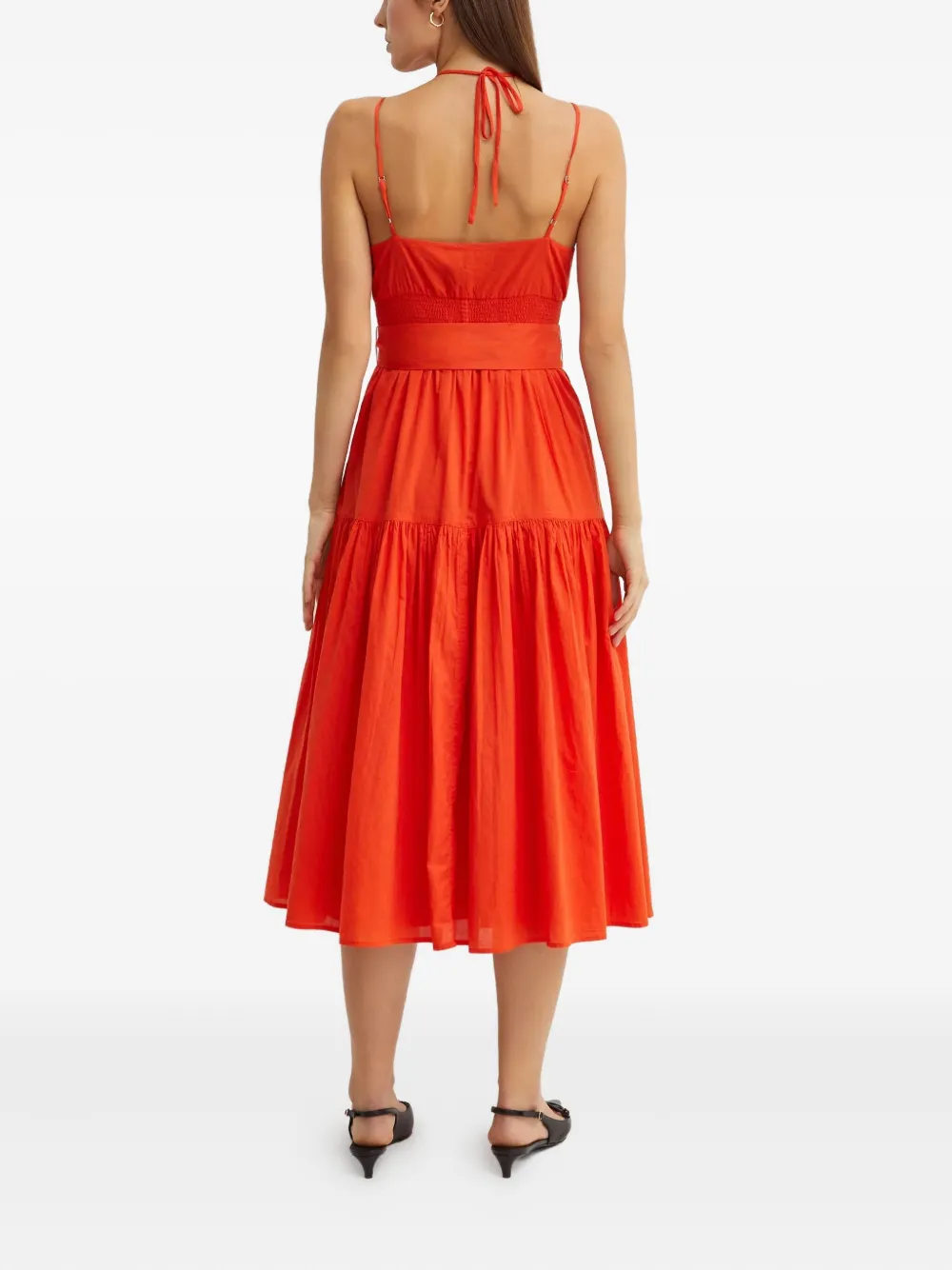 Ralph Lauren Belted Midi Dress In Orange