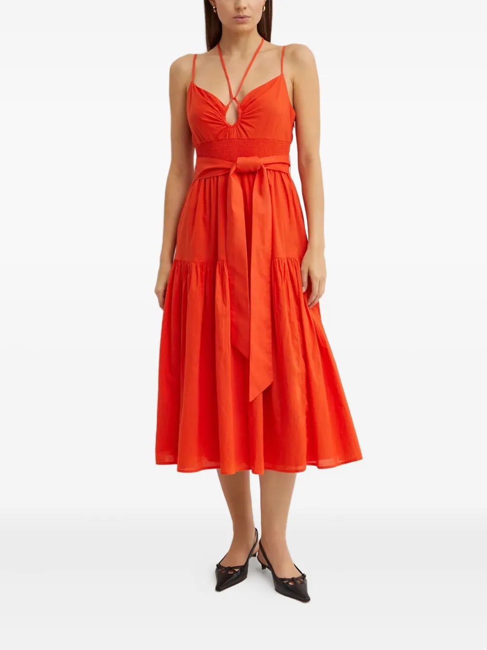 Ralph Lauren Belted Midi Dress In Orange