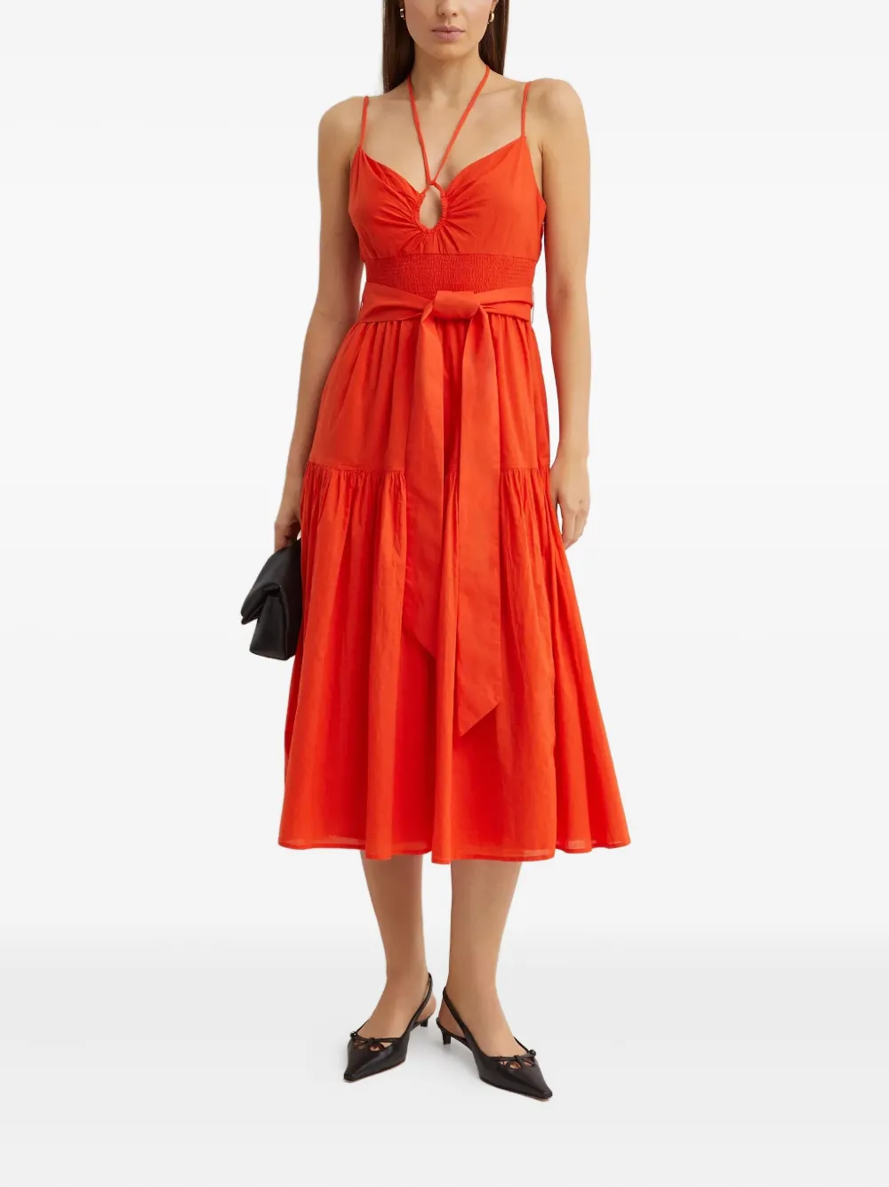 Ralph Lauren Belted Midi Dress In Orange