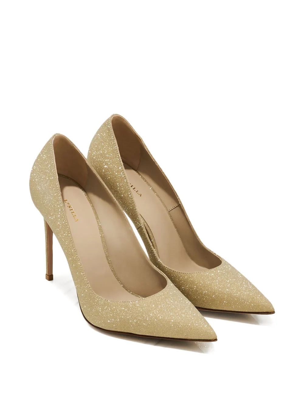 Le Silla 120 mm pumps met glitters en puntige neus Goud