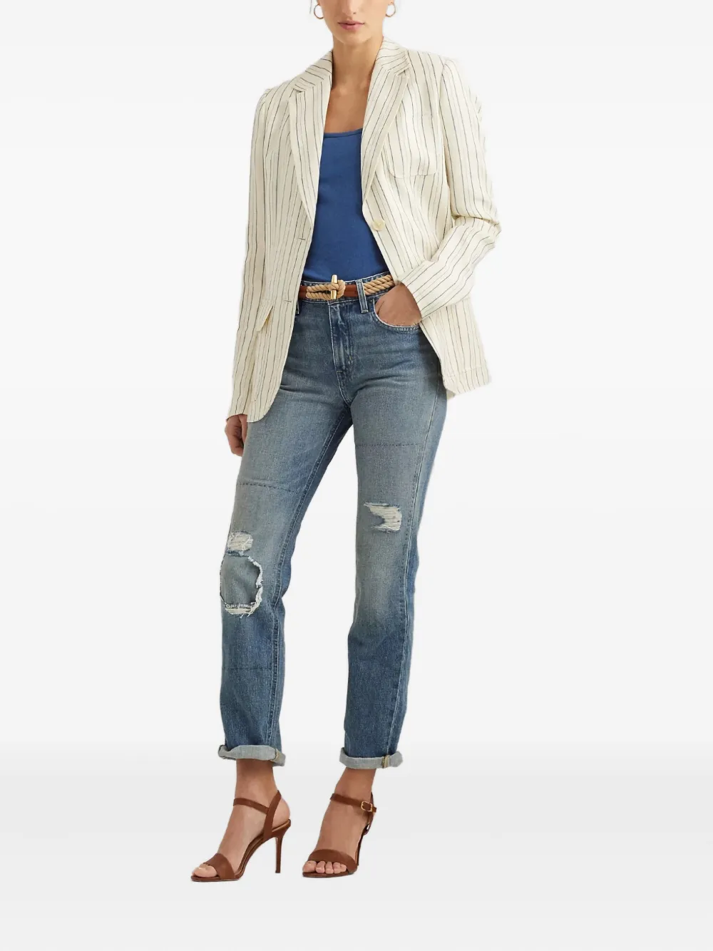 Lauren Ralph Lauren Gestreept jack met twee knopen Beige