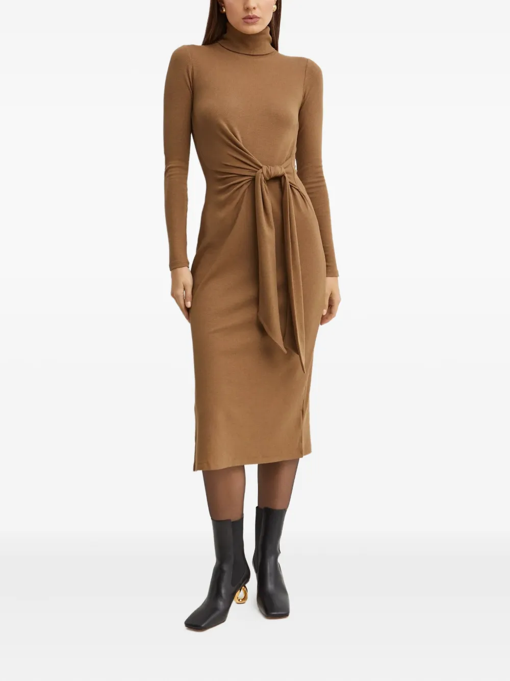 Ralph Lauren High-neck Midi Dress In Brown