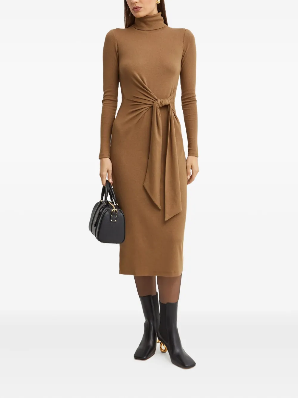 Ralph Lauren High-neck Midi Dress In Brown