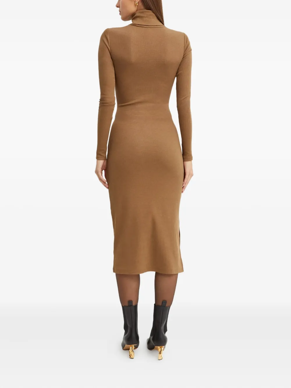 Ralph Lauren High-neck Midi Dress In Brown