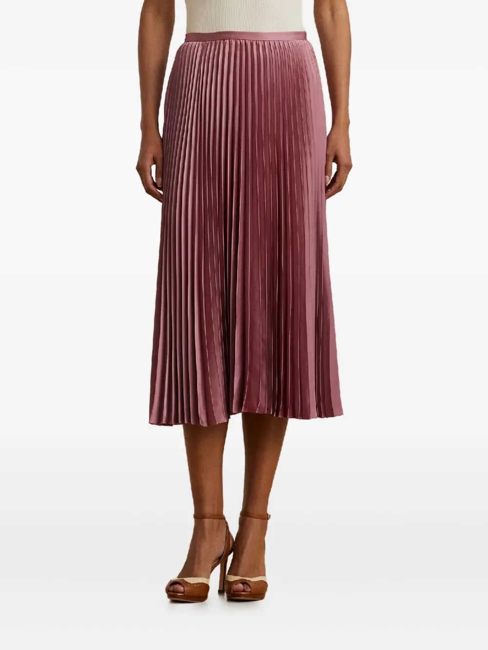 Ralph Lauren Zip Midi Pleated Skirt In Brown