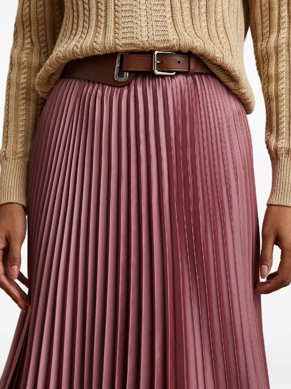 Ralph Lauren Zip Midi Pleated Skirt In Brown
