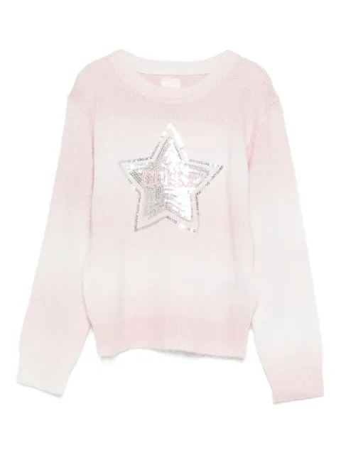 guess kids star-sequin crew neck sweater