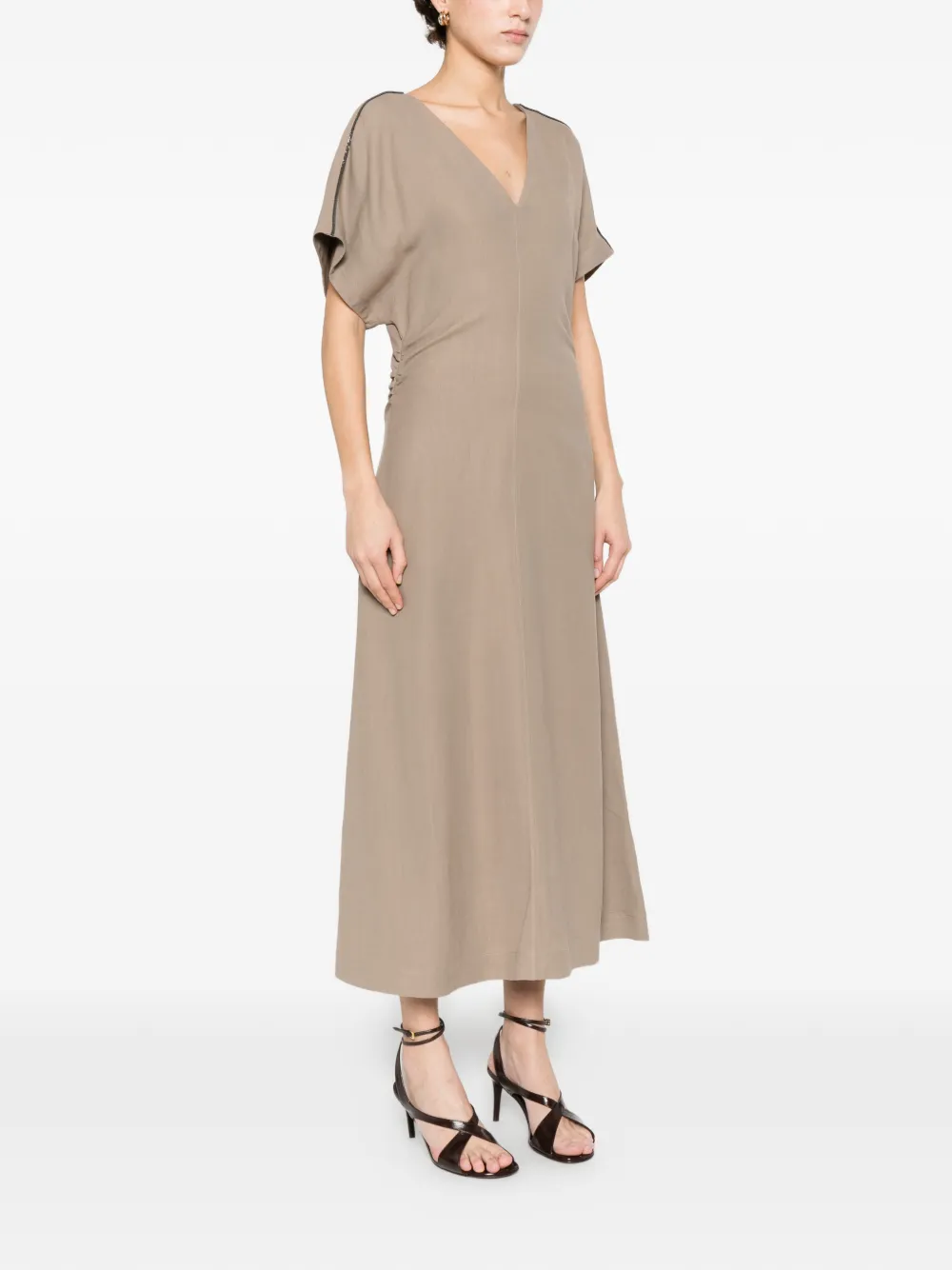 Brunello Cucinelli Midi-jurk met V-hals Beige