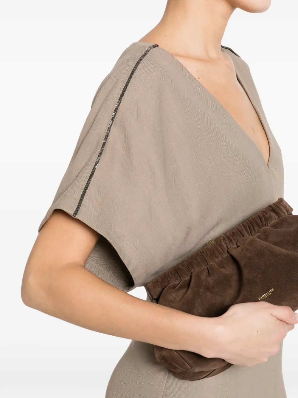 Brunello Cucinelli Midi-jurk met V-hals Beige