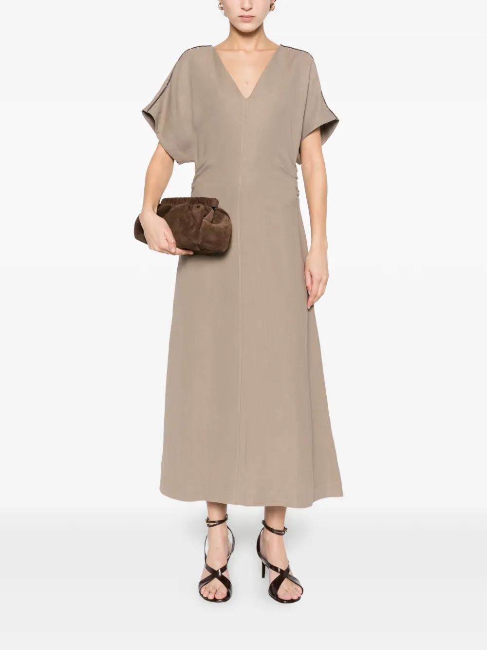 Brunello Cucinelli Midi-jurk met V-hals Beige