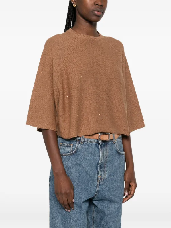 Fabiana Filippi Embellished Jersey Sweater | Brown | FARFETCH