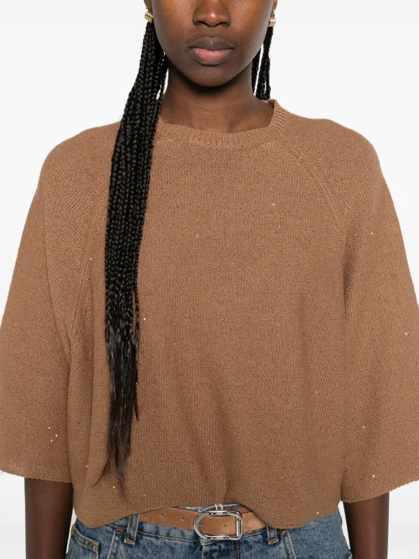 Fabiana Filippi Embellished Jersey Sweater | Brown | FARFETCH