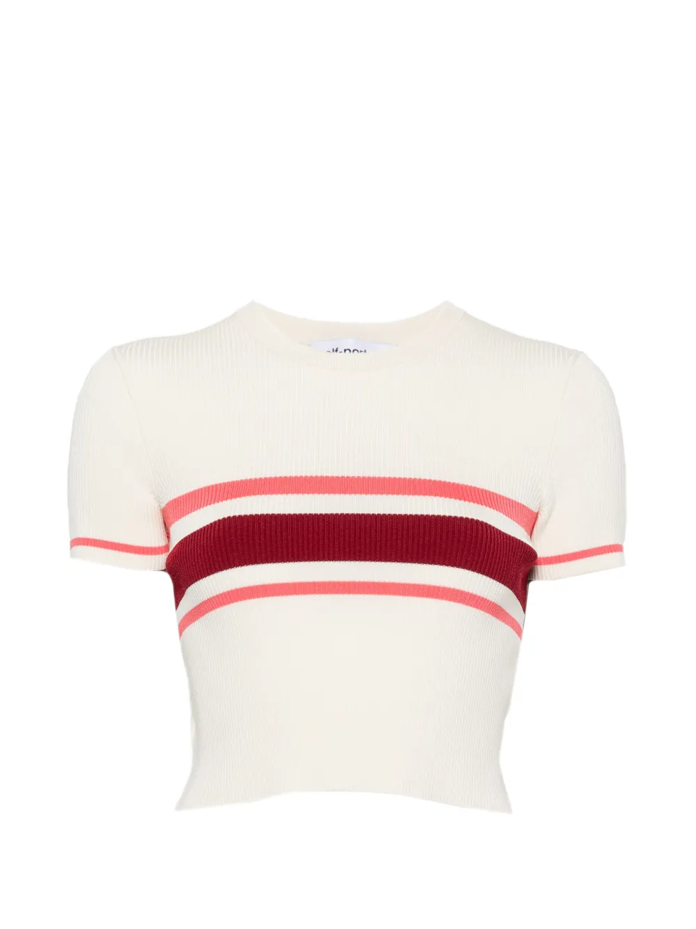 Self-Portrait striped ribbed-knit T-shirt - Nude