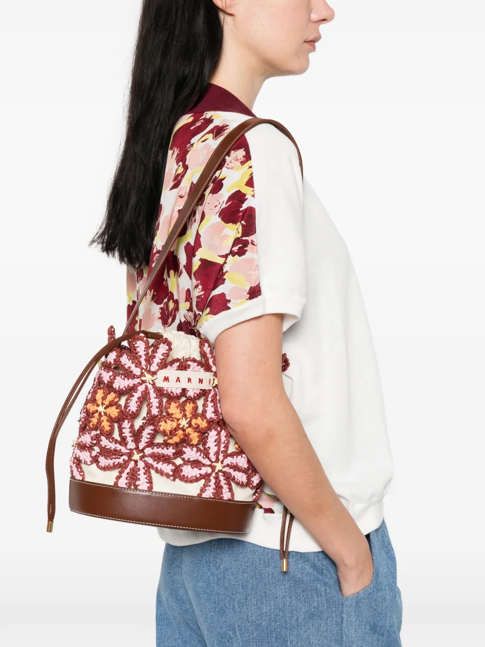 Marni Bucket-tas met bloemenprint Bruin