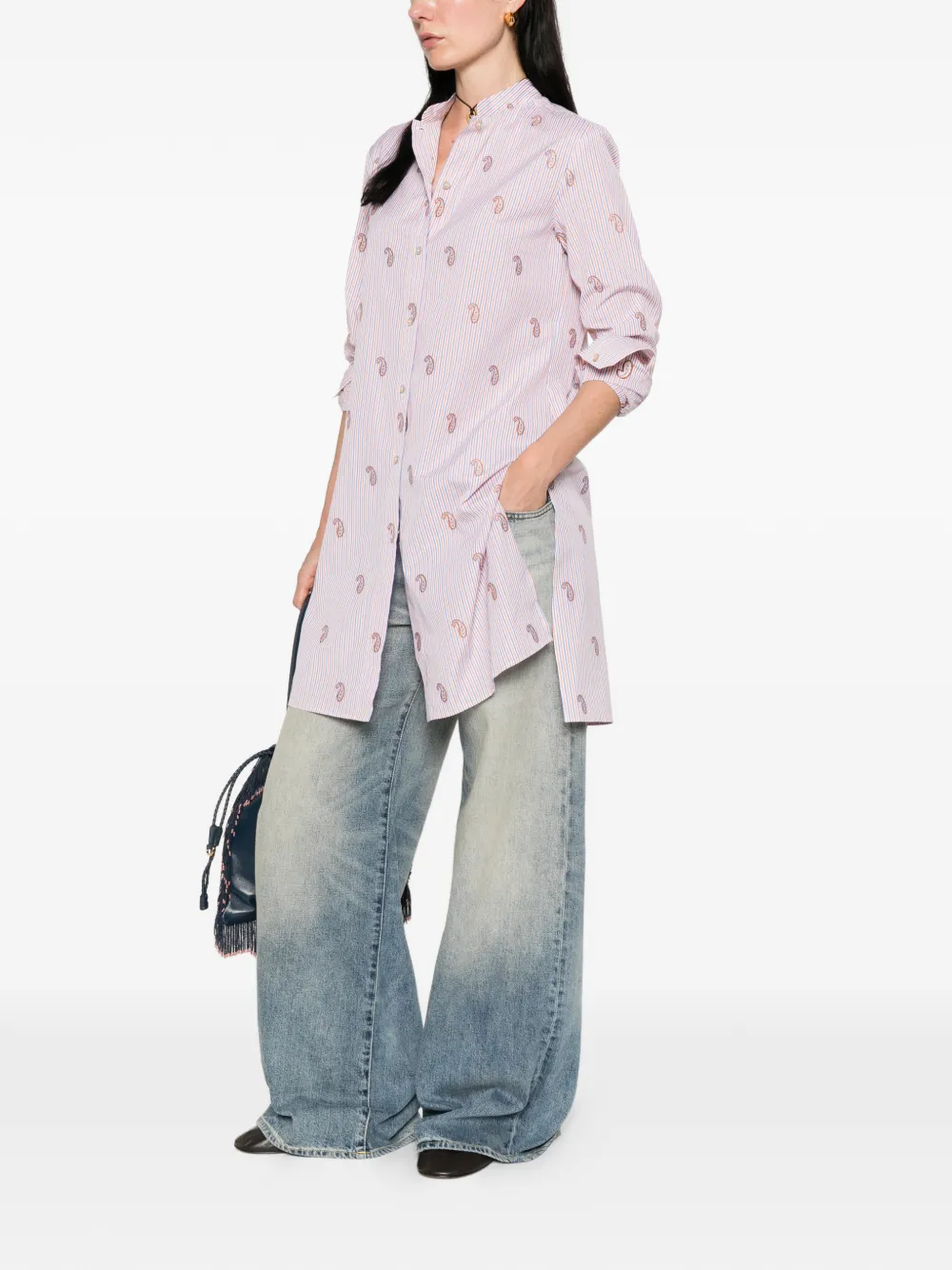 ETRO Gestreepte blouse met paisley-print Wit
