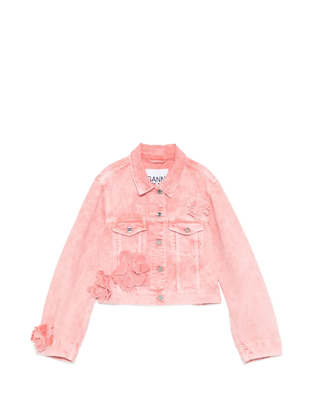 GANNI floral-appliqué denim jacket - Pink