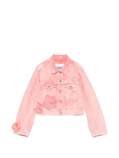 GANNI floral-appliqué cropped denim jacket