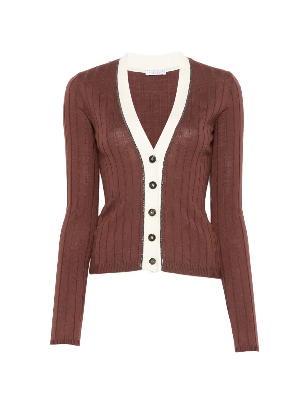 Brunello Cucinelli Monili-trim ribbed cardigan - Marrone