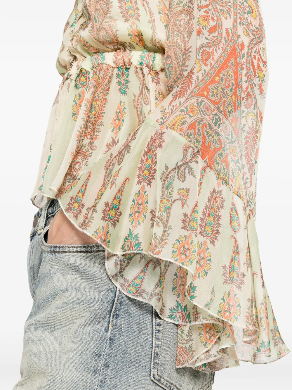 ETRO Blouse met paisley-print en ruches Groen