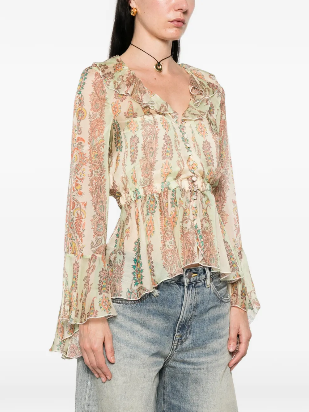  Etro Ruffled Paisly-print Blouse - Green 