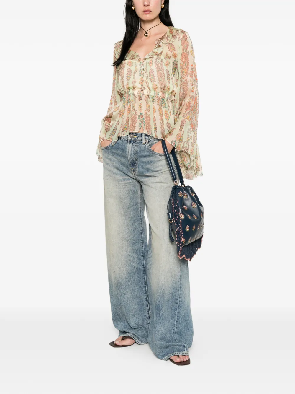 Etro Ruffled Paisly-print Blouse - Green 