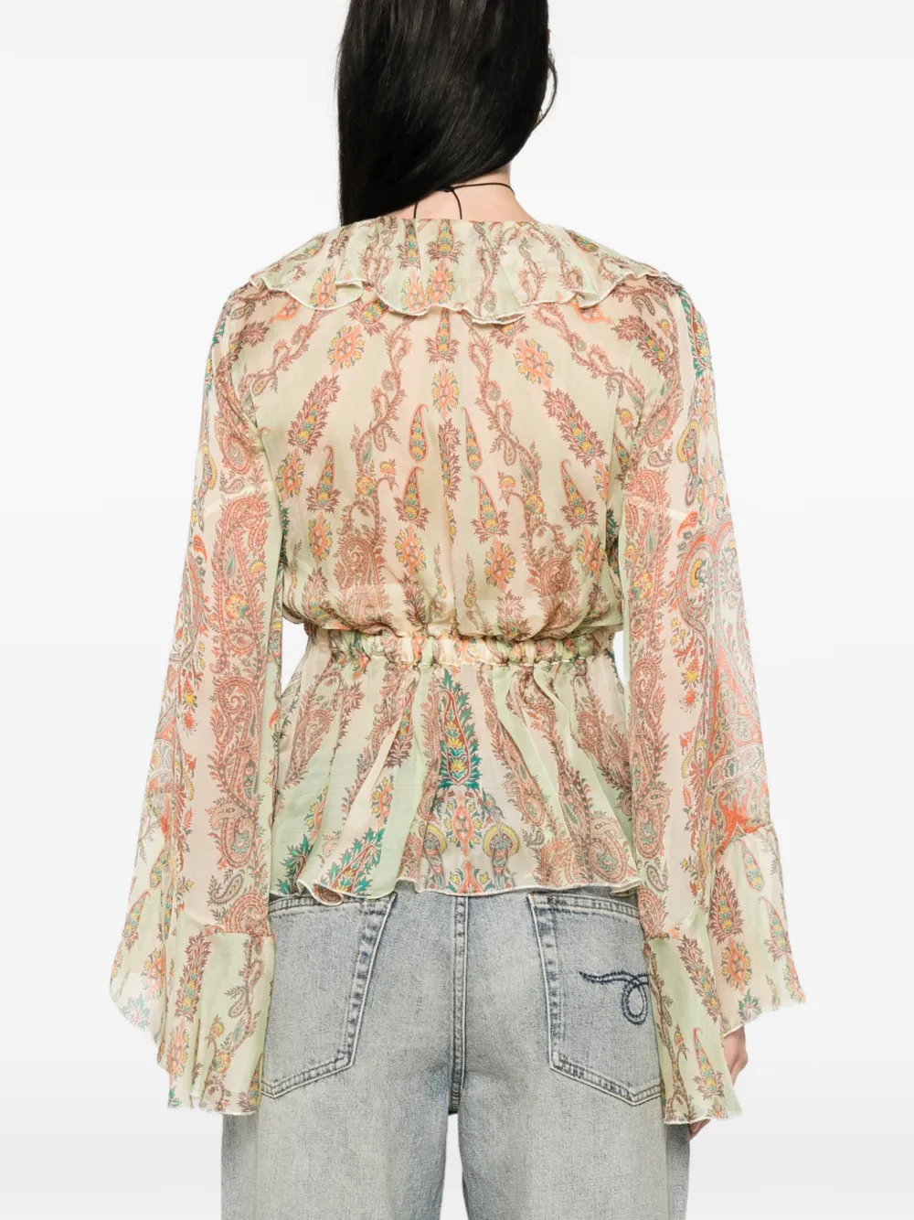 ETRO Blouse met paisley-print en ruches Groen