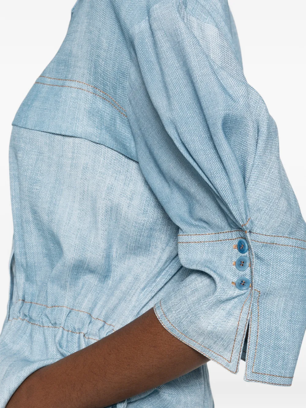Buttoned Topstitched Blouse