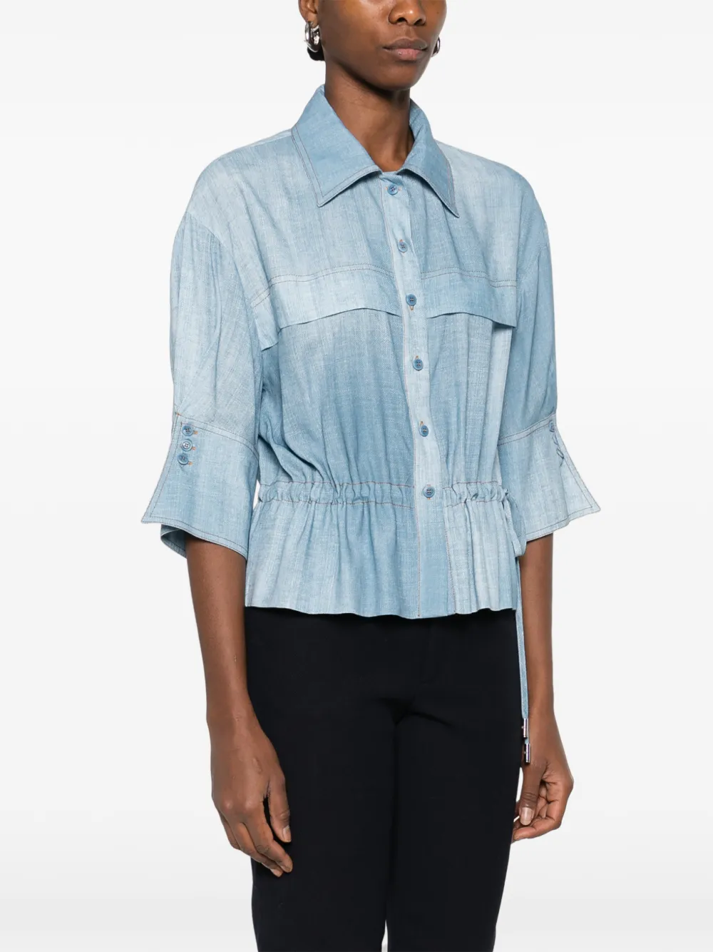 Buttoned Topstitched Blouse