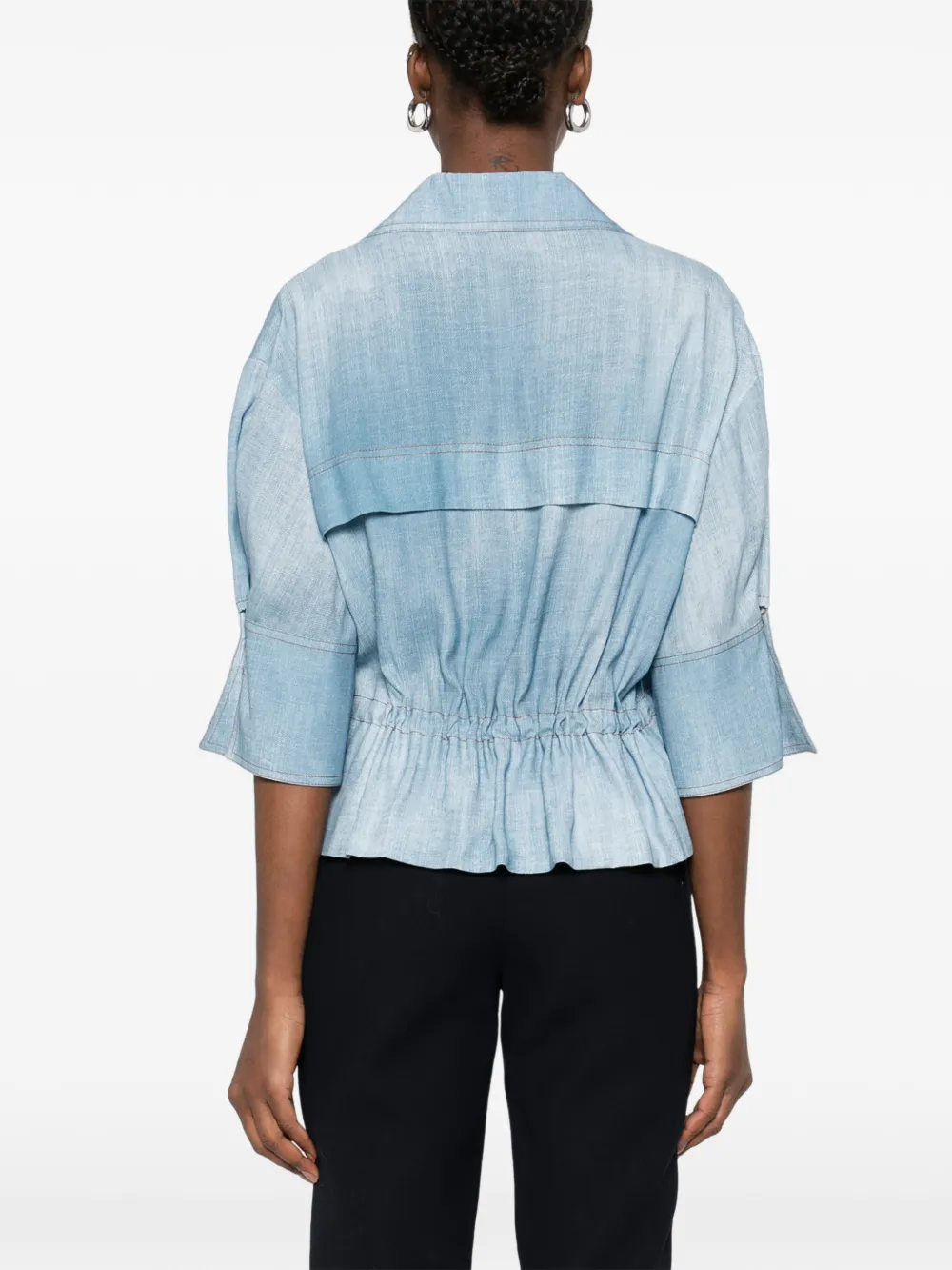 Buttoned Topstitched Blouse