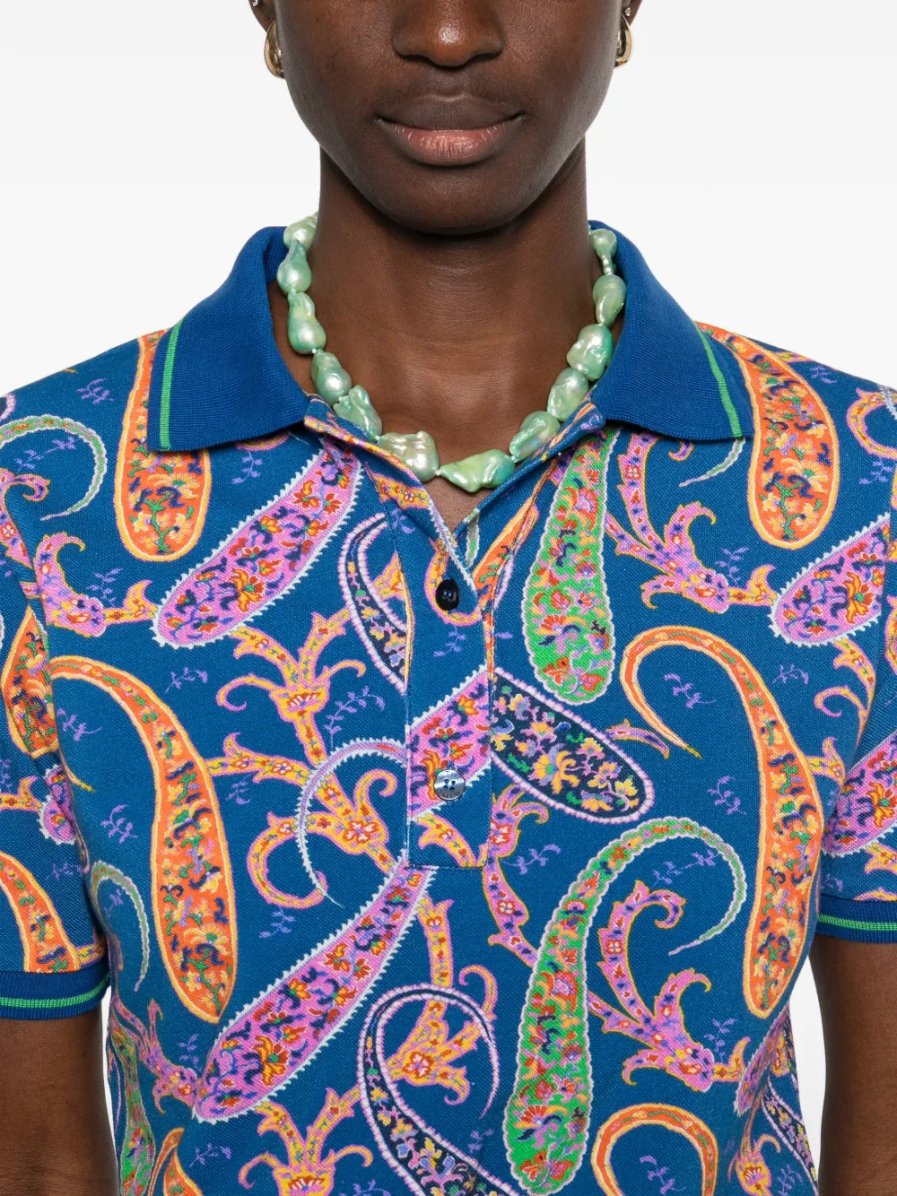 ETRO Polotop met paisley-kraag Blauw