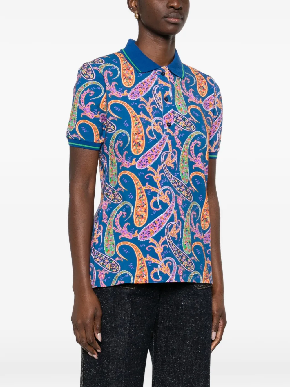 ETRO Polotop met paisley-kraag Blauw