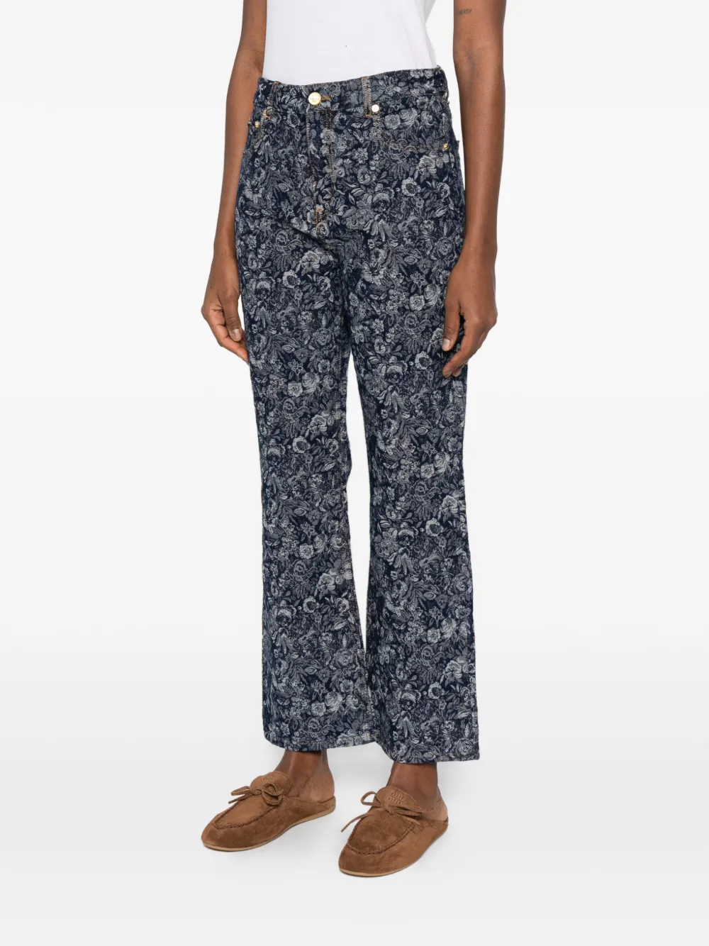 GANNI Broek met bloemen Blauw