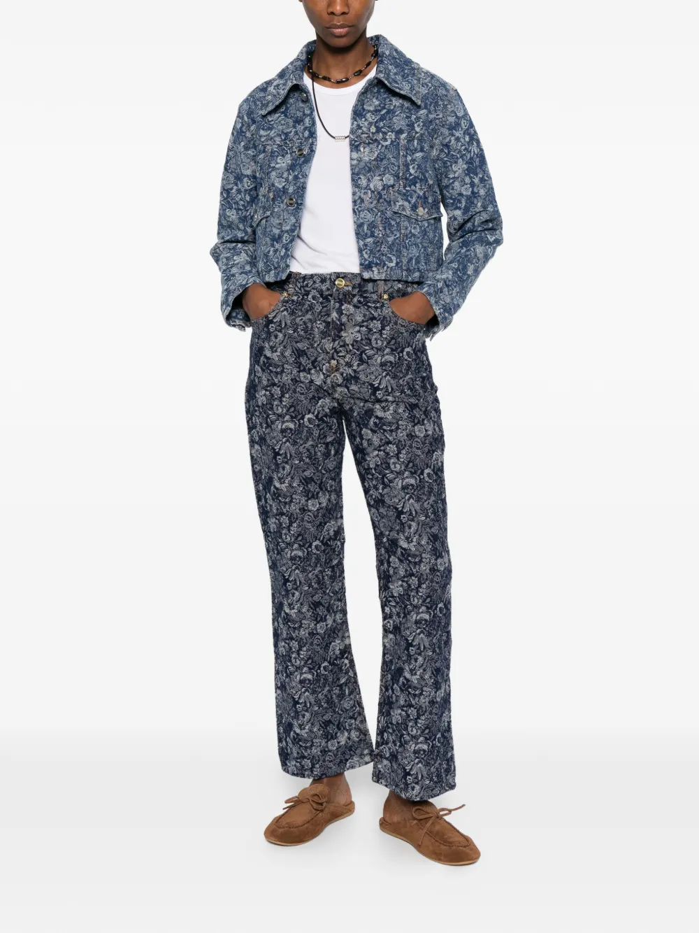 GANNI Broek met bloemen Blauw