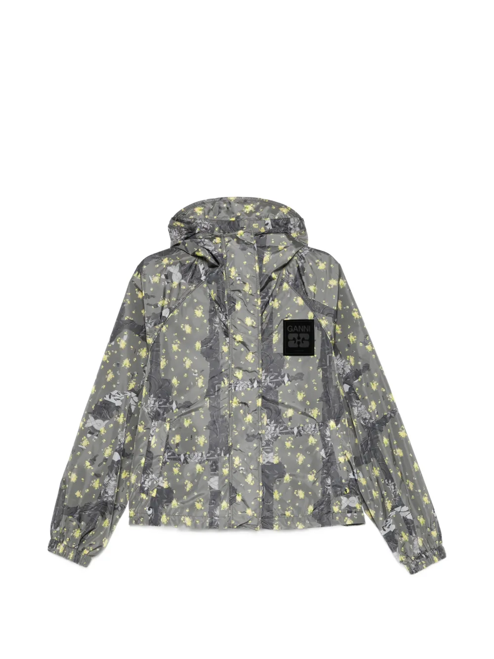 GANNI floral-print hooded jacket - Grigio