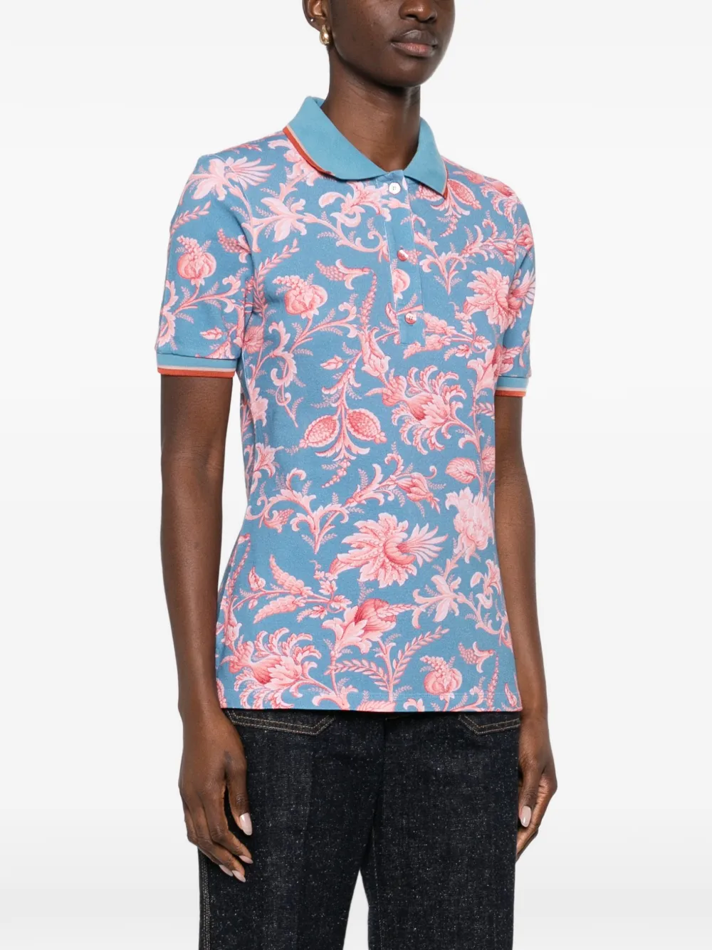  Etro Polo Con Estampado Floral - Azul 